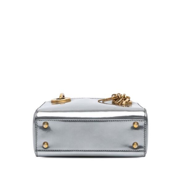 Pre Loved dior Lady Metallic Calfskin Handbag Women Silver Satchel - Picture 3 of 8